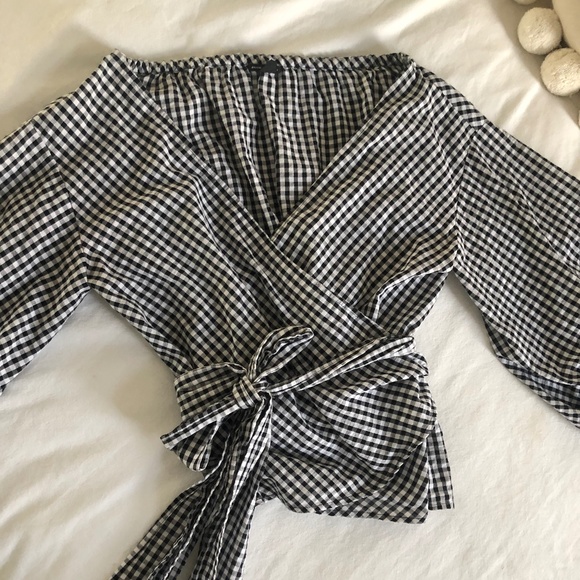 Club Monaco Riston Gingham Wrap Blouse - Picture 3 of 7